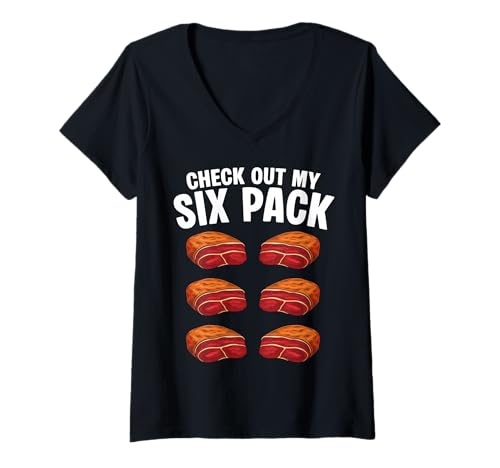 Damen Check Out My Six Pack Brisket BBQ T-Shirt mit V-Ausschnitt Damen Check Out My Six Pack Brisket BBQ T-Shirt mit V-Ausschnitt von Brisket Design BBQ Grillen Idee