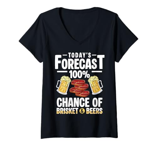 Damen Todays Forecast 100% Brisket BBQ T-Shirt mit V-Ausschnitt Damen Todays Forecast 100% Brisket BBQ T-Shirt mit V-Ausschnitt von Brisket Design BBQ Grillen Idee