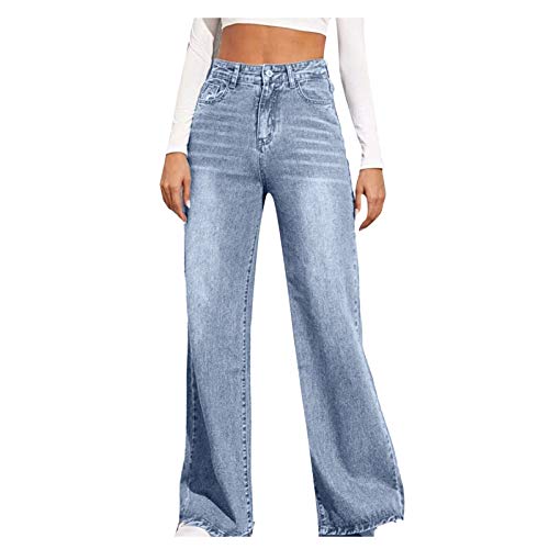 Baggy Jeans Damen High Waist Vintage Jeanshose Boyfriend Straight Relaxed Fit Aesthetic Pants Breites Bein Freizeithosen Flared Bootcut Jeans Vintage Streetwear (Blue-c, XXL) von Briskorry