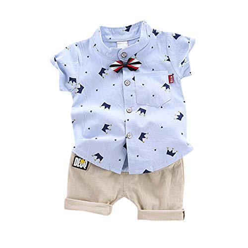 Briskorry 2tlg Baby Jungen Kurzarm Hemd + Kurze Hosen Set Outfit Gentleman Suit Anzug 12M-4Y Junge Kinder Sommer Bekleidung Kleidung Cartoon Print Kurzarm T-Shirt Tops Shorts Hosen Set von Briskorry