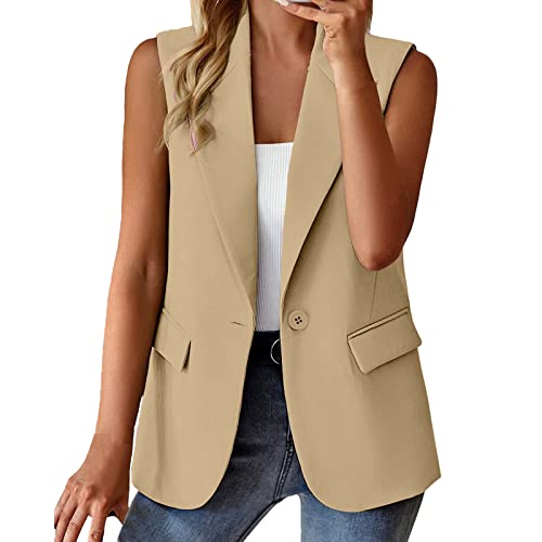 Briskorry Blazer Kurz Damen Festlich Sommerjacke Neon Damen Ärmellos Jacke Weste einfarbig Tasche Knopf Anzug Weste Sommerblazer 2023 von Briskorry