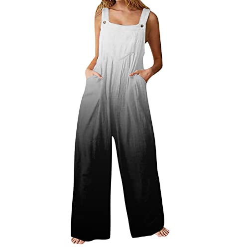 Briskorry Breites Bein Latzhose Damen Sommer Boho Lang Einfarbig Trainingsanzug Overall Lang Ärmellos Overalls Einteiler Strampler Retro Latzhose mit Taschen Playsuit von Briskorry