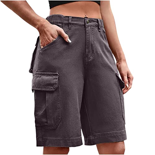 Briskorry Cargo Shorts Damen Militär Kurze Hose Stretch-Shorts mit Multi Taschen Hoch Tailliert Freizeithose Outdoorhose Arbeitshose Bermuda Shorts Outdoor Wandern Shorts von Briskorry