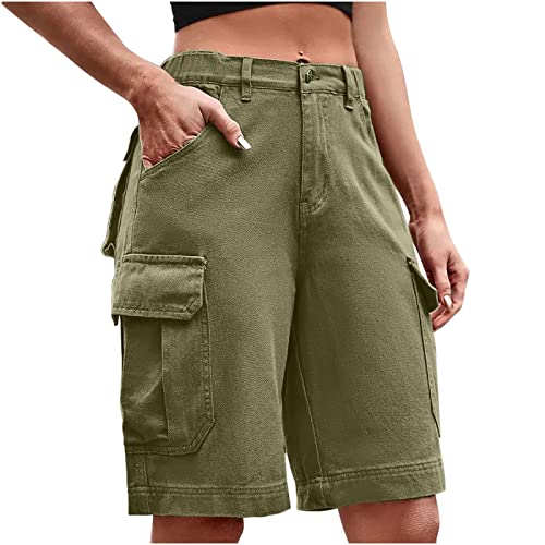 Briskorry Cargo Shorts Damen Militär Kurze Hose Stretch-Shorts mit Multi Taschen Hoch Tailliert Freizeithose Outdoorhose Arbeitshose Bermuda Shorts Outdoor Wandern Shorts von Briskorry