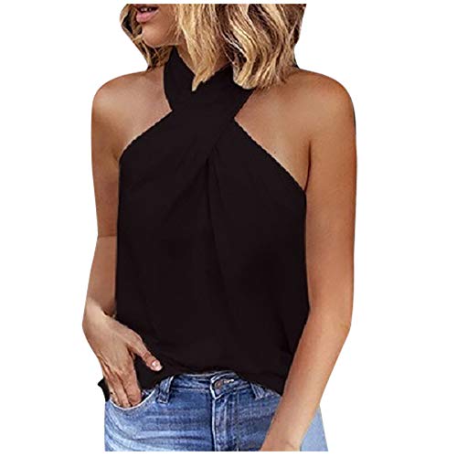 Briskorry Criss Cross Crop Top Damen Sexy Schulterfrei Neckholder Tops Sommer Tank Ärmellos Bluse Shirts Oberteile für Frauen von Briskorry