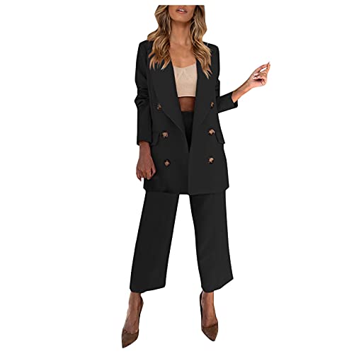 Briskorry Damen Anzug Set,2-Teilig Business Hosenanzug,Einfarbig Zweiteiliger Freizeitanzug Anzug,Slim Fit Blazer Jacke+Hose with Gürtel,Elegant Langarm Blazer und Anzughosen,für Office Hochzeit von Briskorry