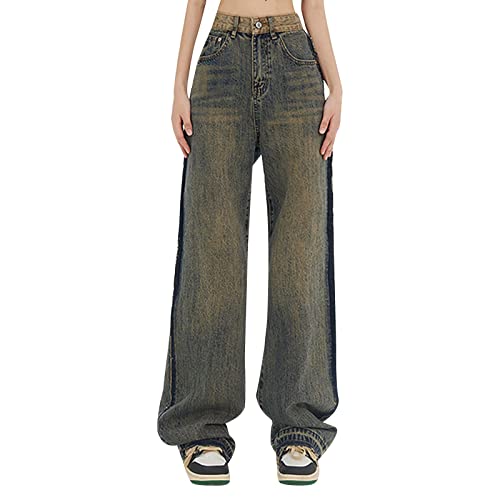 Briskorry Damen Baggy Jeans Style Jeanshose mit Hoher Taille, Gerade Jeanshose mit Weitem Bein, Mode Loose Flare Bleistift-Jeanshose Schlagjeans, Freizeithose Boyfriend Jeans von Briskorry