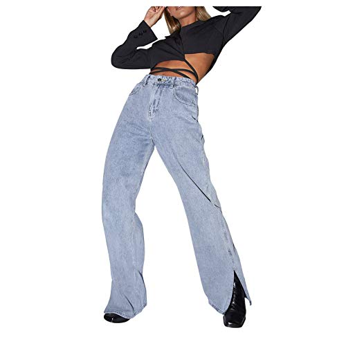 Briskorry Damen Baggy Jeans Y2K Style Jeanshose mit Hoher Taille, Gerade Jeanshose mit Weitem Bein, Mode Loose Flare Bleistift-Jeanshose Schlagjeans, Freizeithose Boyfriend Jeans von Briskorry