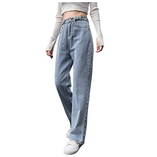 Briskorry Damen Baggy Straight Jeans Boyfriend Y2k Style Jeanshose Gerades Weites Bein Streetwear Teenager Mädchen Lässige Streetwear Damenjeans von Briskorry