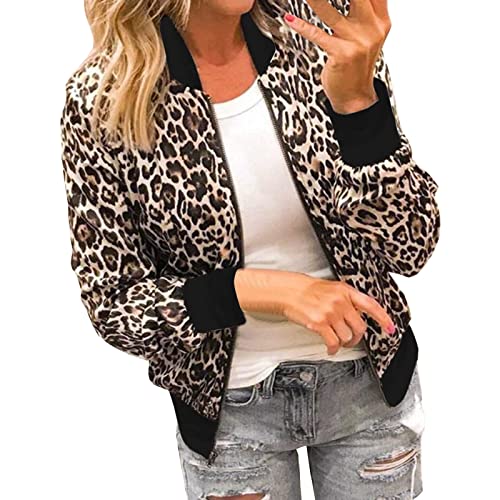 Briskorry Damen Bomberjacke Blazer Strickjacke Sweatshirt mit Reissverschluss Streetwear Frühling Herbst Leopardenmuster Damenjacke Leicht Kurze Jacke Mode Bomber Jacket von Briskorry