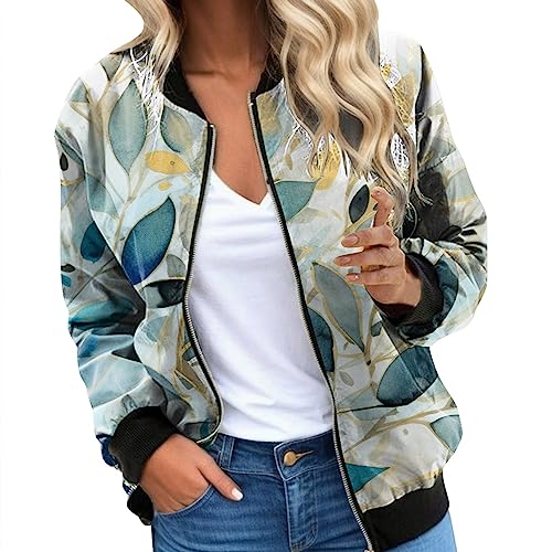 Briskorry Damen Bomberjacke Blumen übergangsjacken Leichte Fliegerjacke Blouson Reißverschluss Pilotenjacke Kurzjacke Damenjacke Herbst Frühling College Jacke von Briskorry