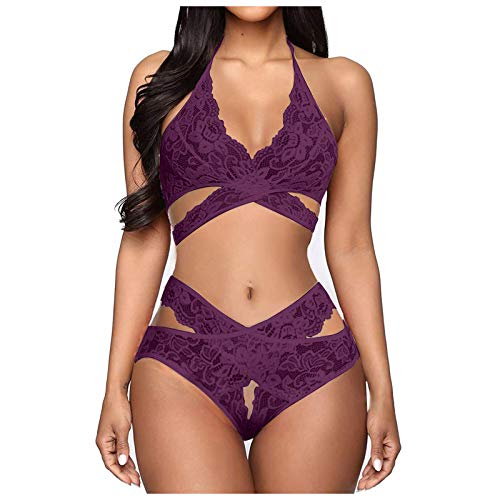 Briskorry Damen Dessous Set Sexy Spitze BH und Slip Verstellbar Unterwäsche Transparente Lingerie Sets Stickerei Negligees für Frauen Reizwäsche Bra und Höschen von Briskorry