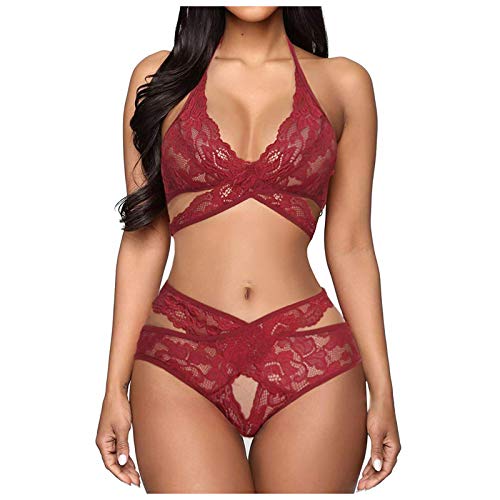 Briskorry Damen Dessous Set Sexy Spitze BH und Slip Verstellbar Unterwäsche Transparente Lingerie Sets Stickerei Negligees für Frauen Reizwäsche Bra und Höschen von Briskorry