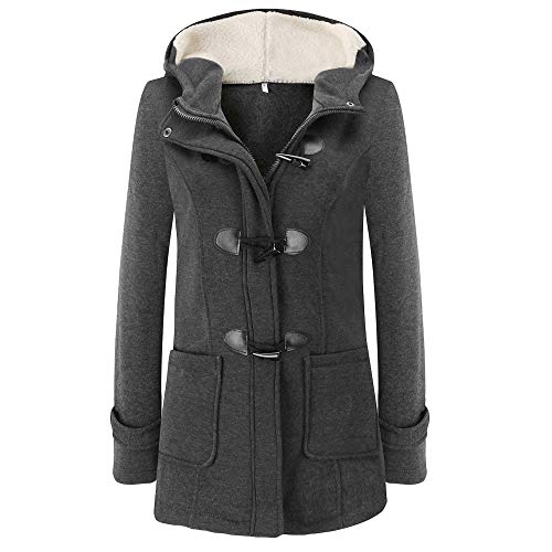 Briskorry Damen Dufflecoat mit Kapuze Mantel Trenchcoat Winterjacke Wintermantel Einfarbig Mantel Elegant Warme Outwear Herbst Winter Jacke mit Knopfleiste von Briskorry