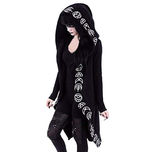 Briskorry Damen Gothic Punk Kapuzenpullover Schwarz Mond Druck Mode Mantel Strickjacke Hoodie Sweatshirt Streetwear Party Freizeit Kleidung Sweatjacke Kapuzen Jacke von Briskorry