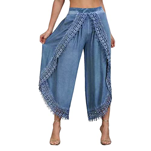 Briskorry Damen Haremshose Hohe Taille Schlitz Pumphose Sweatshose mit Weitem Bein Einfarbig Jogginghosen Lose Leichte Freizeithosen Casaul Sommer Yogahosen mit Elastisch Bund von Briskorry