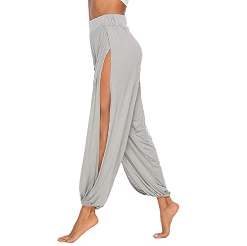 Briskorry Damen Haremshose Hohe Taille Schlitz Pumphose Sweatshose mit Weitem Bein Einfarbig Jogginghosen Lose Leichte Freizeithosen Casaul Sommer Yogahosen mit Elastisch Bund von Briskorry