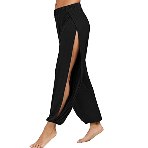 Briskorry Damen Haremshose Hohe Taille Schlitz Pumphose Sweatshose mit Weitem Bein Einfarbig Jogginghosen Lose Leichte Freizeithosen Casaul Sommer Yogahosen mit Elastisch Bund von Briskorry