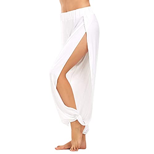 Briskorry Damen Haremshose Hohe Taille Schlitz Pumphose Sweatshose mit Weitem Bein Einfarbig Jogginghosen Lose Leichte Freizeithosen Casaul Sommer Yogahosen mit Elastisch Bund von Briskorry