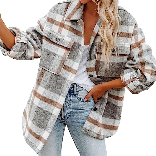 Briskorry Damen Hemdjacke Kariertes Flanellhemd Holzfällerhemd, Oversize Bluse Knopfmantel Damen Kariertes Langarmhemd, Karierte Jacke Damen Fleecehemd von Briskorry