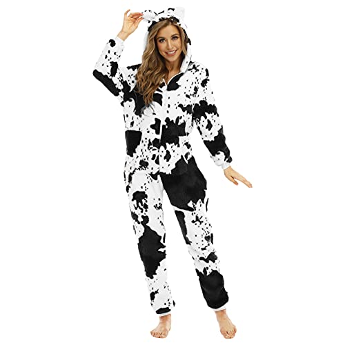 Briskorry Damen Jumpsuit Fleece Schlafanzug Einteiler Winter Warm Onesie Plüsch Kuschelig Overall Flauschig Schlafanzug Lang Schlafoverall Pyjama Hausanzug mit Kapuze & Reißverschluss von Briskorry