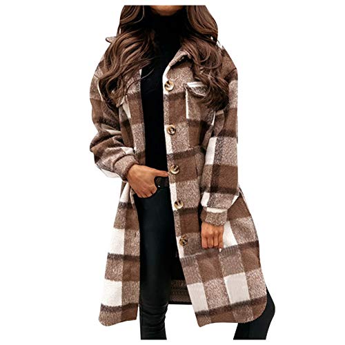 Briskorry Damen Karierte Jacke Hemdjacke Holzfällerjacke Langarm Oversized Hemdbluse Casual Karohemd Bluse Plüscha Mantel Tunik Boyfriend Jacken von Briskorry