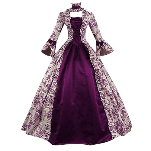 Briskorry Damen Mittelalter Gothic Kleid mit Spitze Viktorianisches Rokoko Abendkleider Cosplay Partykleid Tanzparty Ballkleid Retro Freizeitkleider Faltenrock Maxikleider von Briskorry