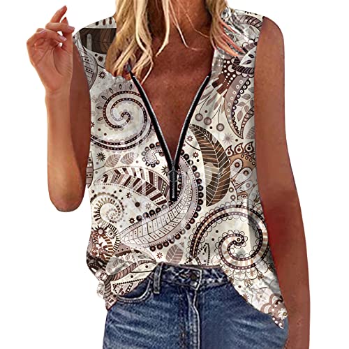 Briskorry Damen Reißverschluss Tank Top Gestreifter Strick Einfarbig Rippe Ärmellos Shirt Tunika U Neck Ohne Ärmel Stretch Casual Sommer Vest Top Sportvest von Briskorry