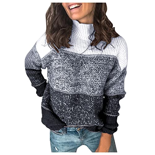 Briskorry Damen Rollkragen Grob Strick Pullover Winter Warm Strickpullover Langarm Zierknöpfe Winterpullover Rollkragenpullover Tops Einfarbig Grobstrick Oberteile von Briskorry