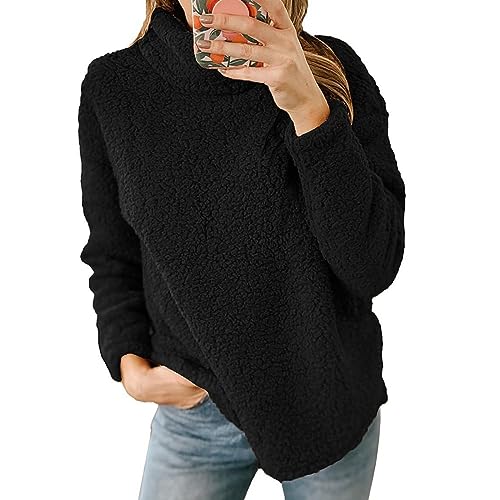 Briskorry Damen Rollkragen Pullover Herbst Winter Teddy-Fleece Sweatshirt Langarm Oberteile Teenager Mädchen Plüsch Sweatshirts von Briskorry