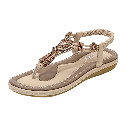 Briskorry Damen Sandalen Sommer,Strass Bohemia T-Riemen Flip Flops Freizeit Bequeme Zehentrenner Sommerschuhe mit Weiche Fußbett Freizeit Vintage Mädchen Strandschuhe Gummiband Römische Schuhe von Briskorry