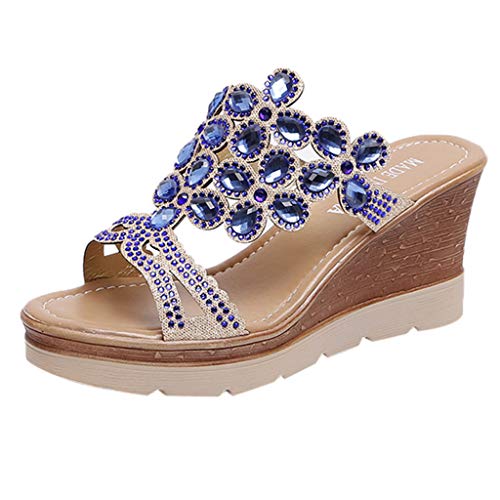 Briskorry Damen Sandalen mit Absatz Böhmen Strass Perlen Keilsandalen Slip On Slippers Retro Plateau Sandaletten Hausschuhe High Heels Pantoletten Elegant Römersandalen Sommer Strandschuhe von Briskorry