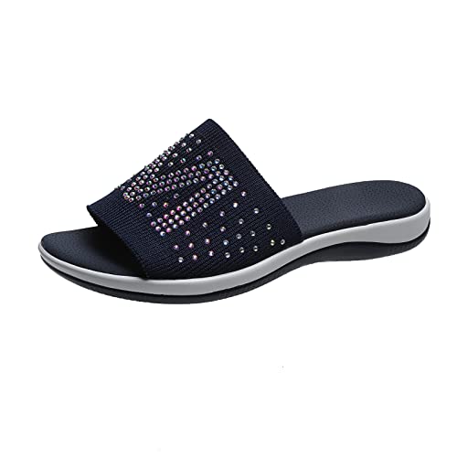 Briskorry Damen Sandalen mit Absatz Plateau Pantoletten Silber Glitzer Sommer Strass Hausschuhe Slip On Sandalen Open Toe Schlappen Sommerschuhe Leicht Bequem Strandsandalen Slippers von Briskorry