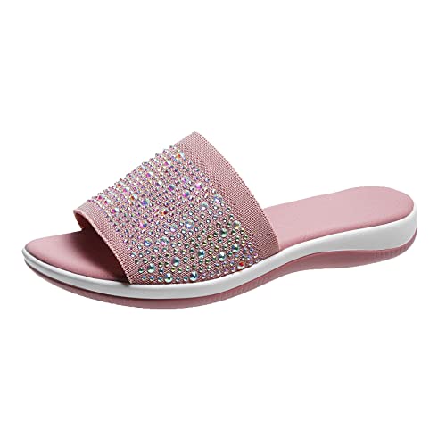 Briskorry Damen Sandalen mit Absatz Plateau Pantoletten Silber Glitzer Sommer Strass Hausschuhe Slip On Sandalen Open Toe Schlappen Sommerschuhe Leicht Bequem Strandsandalen Slippers von Briskorry