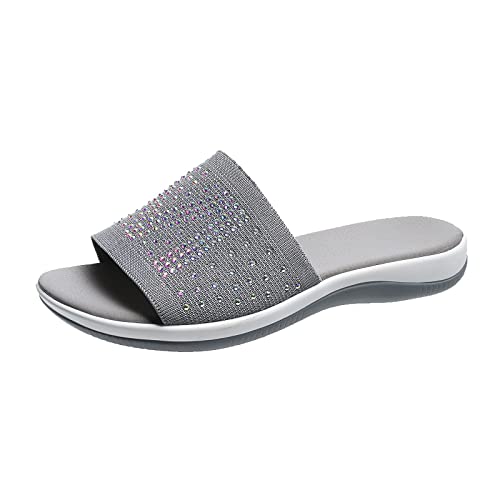 Briskorry Damen Sandalen mit Absatz Plateau Pantoletten Silber Glitzer Sommer Strass Hausschuhe Slip On Sandalen Open Toe Schlappen Sommerschuhe Leicht Bequem Strandsandalen Slippers von Briskorry