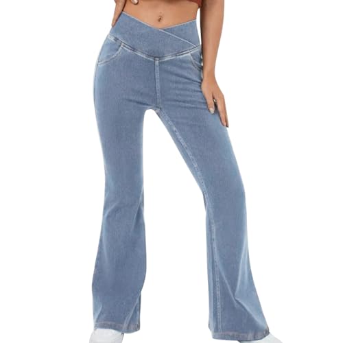 Briskorry Damen Schlagjeans Stretch Hohe Taile Jeans Skinny Fit High Waist Jeanshosen Frauen Elegant Bootcut Jeans Lässige Denim Hose Schlaghosen Lang Hosen Jeans von Briskorry