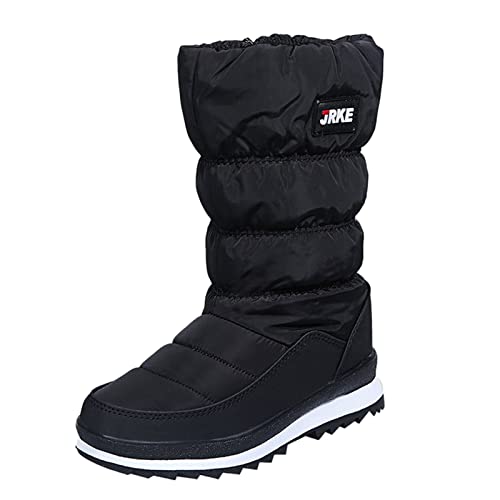 Briskorry Damen Schneestiefel Gefüttert Wasserdicht Wadenhöhe Stoff-Schaft Weit Schaft Elegant Flach Outdoor rutschfest Winter Snowboots Winterschuhe Winterstiefel (Schwarz, 42) von Briskorry