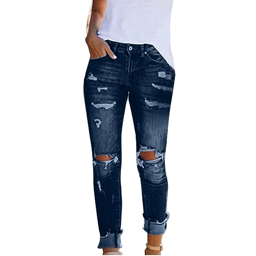 Briskorry Damen Skinny Jeans Stretch Jeanshose Löcher Röhrenjeans Vintage Destroyed Jeggings Frauen Casual Straight Leg Hose Boyfriend Jeans Ripped Denim Hose Bleistifthose von Briskorry