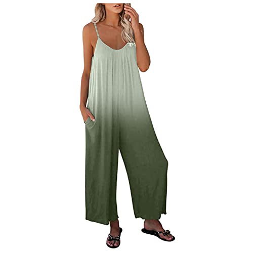 Briskorry Breites Bein Latzhose Damen Sommer Boho Lang Einfarbig Trainingsanzug Overall Lang Ärmellos Overalls Einteiler Strampler Retro Latzhose mit Taschen von Briskorry