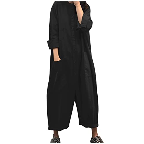 Briskorry Damen Sommer Latzhose Retro Elegant Jumpsuits Einfarbig Casual Oversize Overalls Haremshose mit Taschen von Briskorry