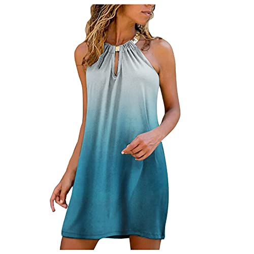 Briskorry Damen Sommerkleid Kurz Ärmelloses Rundhals Minikleider Schulterfrei Neckholder-Kleid Sommer Knielang Strandkleider Mode Lässige Locker Freizeitkleid Cocktailkleid von Briskorry