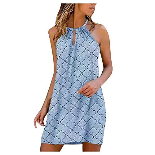 Briskorry Damen Sommerkleid Kurz Ärmelloses Rundhals Minikleider Schulterfrei Neckholder-Kleid Sommer Knielang Strandkleider Mode Lässige Locker Freizeitkleid Cocktailkleid von Briskorry