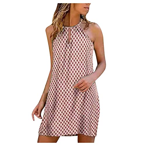 Briskorry Damen Sommerkleid Kurz Ärmelloses Rundhals Minikleider Schulterfrei Neckholder-Kleid Sommer Knielang Strandkleider Mode Lässige Locker Freizeitkleid Cocktailkleid von Briskorry