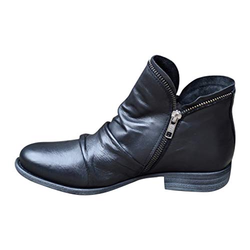 Briskorry Damen Stiefelette Schlupfstiefel Winterstiefel Winterschuhe Arbeitsstiefel Flach Draussen Boots Frau Schuhe Mit Niedrigem Absatz Mode Kurze Stiefeletten Lederschuhe Einzelschuhe von Briskorry