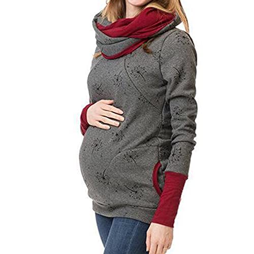 Briskorry Damen Stillpullover Winter Baumwolle Langarm Einfarbig Rollkragen Zweilagiges Stillen Sweatshirt Hoodie mit Taschen für Schwangerschaft Basic Stillzeit Umstandsmode Stillshirts Mit Scarf von Briskorry