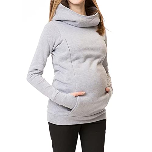 Briskorry Damen Stillpullover Winter Baumwolle Langarm Einfarbig Rollkragen Zweilagiges Stillen Sweatshirt Hoodie mit Taschen für Schwangerschaft Basic Stillzeit Umstandsmode Stillshirts Mit Scarf von Briskorry