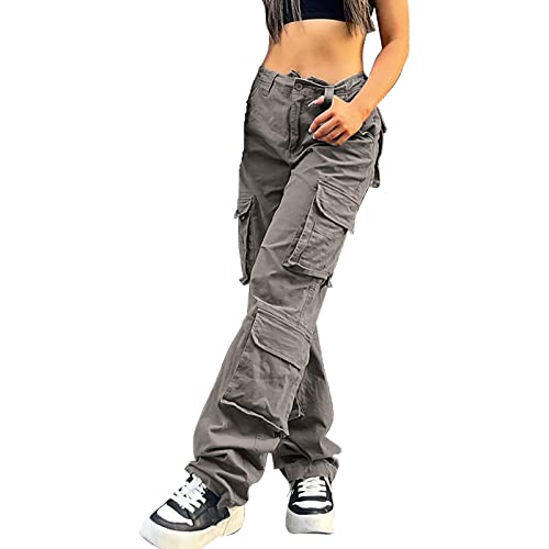 Briskorry Damen Y2K High Rise Straight Jeanshose Ripped Loch Denim Hose Baggy Vintage Flare Gerade Hosen Locker Lang Lässig Freizeithose E-Girl Streetwear von Briskorry