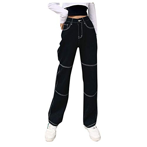 Briskorry Damen Y2K Jeanshose hoher Taille Straight Bein Loose Flare Bleistift-Jeanshose Harajuku E-Girl Style Freizeithose Boyfriend Jeans Streetwear Hose von Briskorry