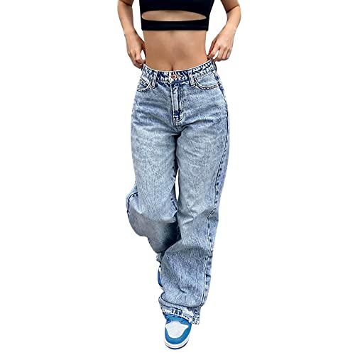 Briskorry Damen Y2K Style Jeans Hoher Taille Gerade Straight Jeanshose Weitem Bein Butterfly Drucken lose Vintage Pants mit Taschen Flare Gerade Denim Hose… von Briskorry