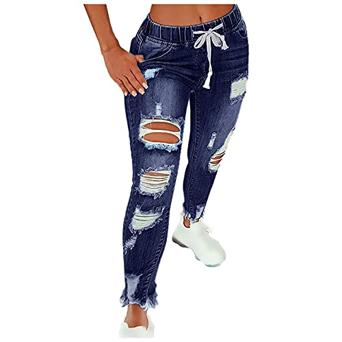 Briskorry Damen Zerrissene Jeans mit Löchern Niedrige Taille Röhrenjeans Stretch Skinny Jeanshosen Stylische Boyfriend Jeans Bootcut Frauen Denim Trousers Destroyed Lässig Jeans Hose von Briskorry